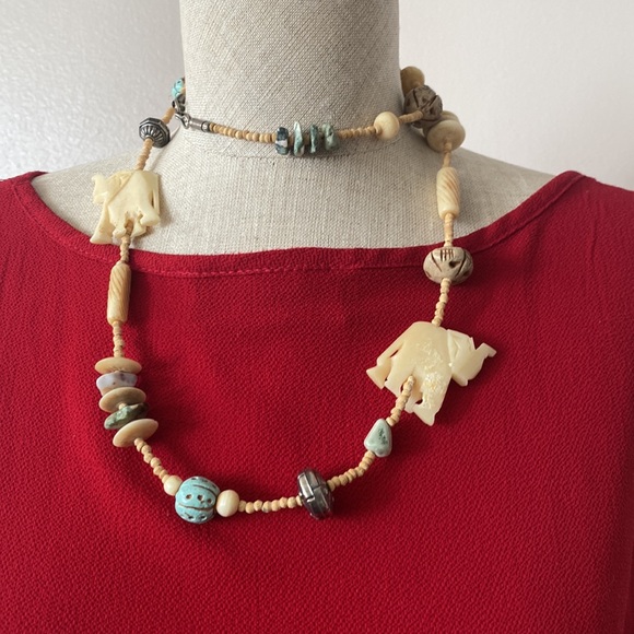 Jewelry - Handcrafted Elephant and Bone multi stones and wood mix Necklace.